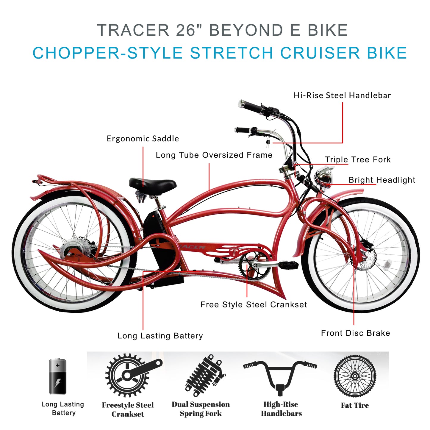 Tracer Beyond Pro 26'' Classic Stretch Chopper EBike
